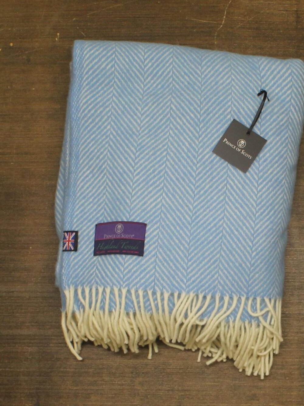 NWT Prince Of Scots Tweed Herringbone Pure Oversized Wool Throw Baby Blue 59x72 - Picture 5 of 9